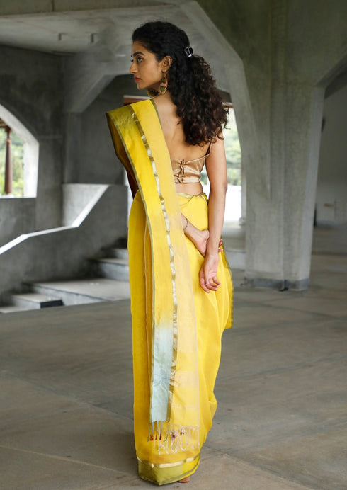 Handwoven Lemon Maheshwari Saree